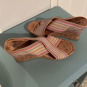Wedge sandals with multi coloured straps